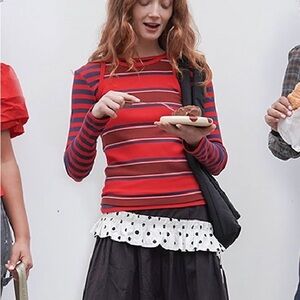 Women’s Red Striped Long-Sleeve Top